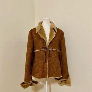 Brown Faux Fur Trimmed Women's Jacket
